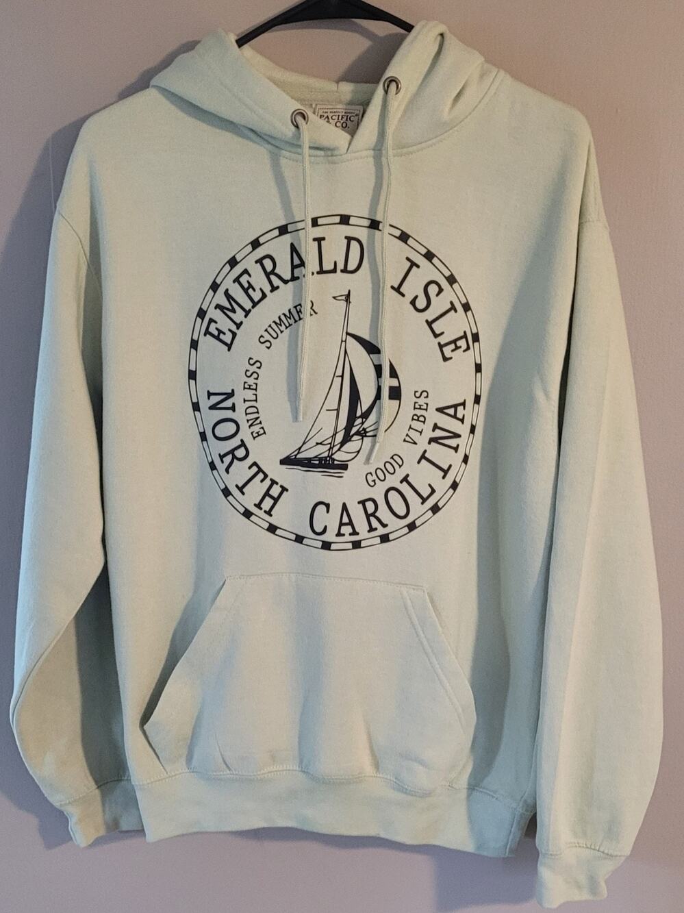 Teal Hoodie with pocket size small by Pacific & Co. graphic print "EMERALD ISLE
